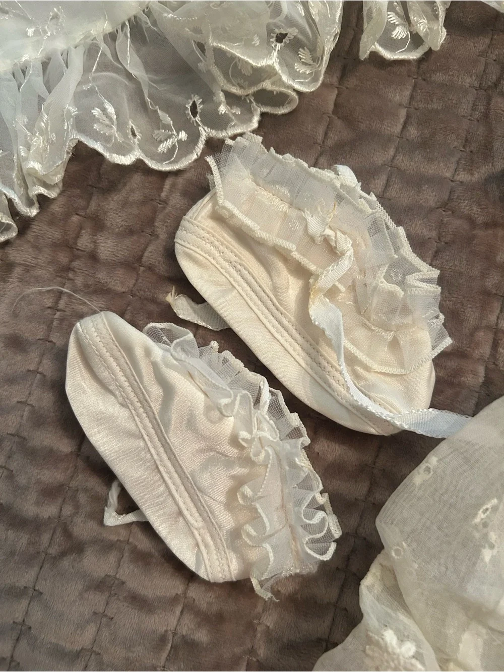 Vintage-Inspired Cream Lace Baby Layette Set - Elegant Home Accents